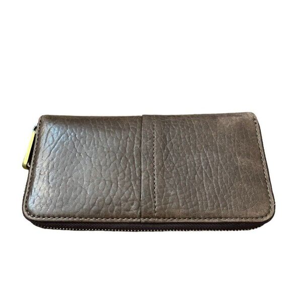 Vintage Fossil Brown Leather Organizer Clutch Wallet Clear ID Zipper Bronze - Picture 4 of 8
